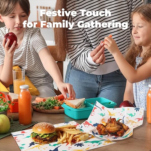 Fit Meal Prep Deli Paper Sheets, Dinosaur Dry Waxed Paper for Kids, Waterproof Sandwich, Grease-Proof Wax Paper for Food Basket, Picnic, Barbecue, Restaurants, Burgers, Fries [250 Sheets] 12x12"