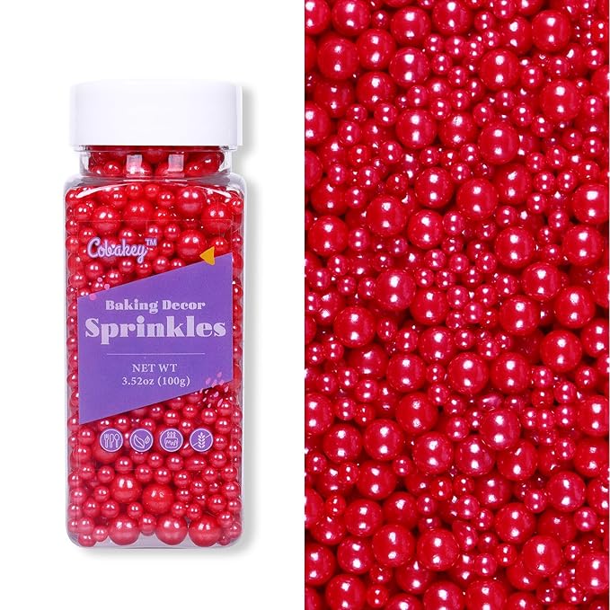 Christmas Red Sprinkles for Cake Decorations 3.52 ounce Edible Pearl Sprinkles for Cupcake Toppers Wedding Party Patriotic Valentines Halloween Christmas Holiday Supplies