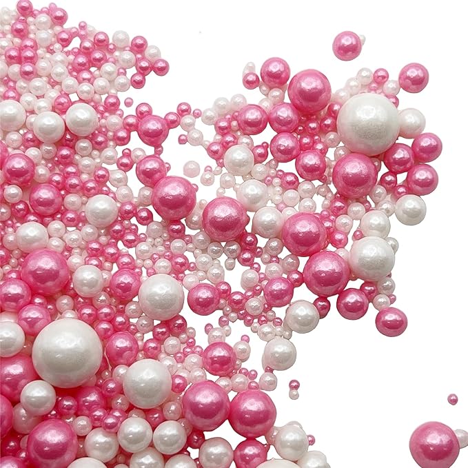 SE Si&Moos White and Hot Pink Pearl Sprinkles for Cake Decorating Edible Cake Cookie Pearls Cupcake Decorations Hot Pink and White Sprinkles for Cake, Cupcake, Cookies Party Holiday Christmas Supplies 3.5 OZ