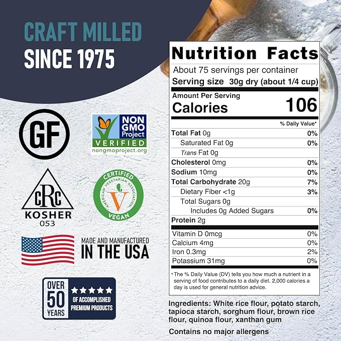 Great River Milling Gluten Free All Purpose Flour | Made from All Purpose Gluten Free Baking Alternative Ingredients | Non-GMO, Glyphosate Free, Kosher, Vegan Certified | 5 Lb