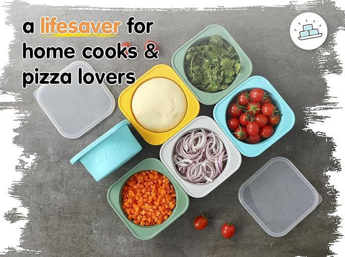 PLUS 1000ml Pizza Dough Proofing Containers for DIY family Artisan Pizza, Food Grade Silicone Stackable Boxes with Lids, Freezer, Fridge, Dishwasher Safe,4sets (Gray)