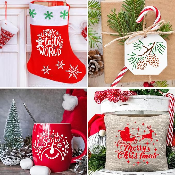 25 Pcs Christmas Stencils for Crafts Reusable 4 Inch Small Christmas Stencil for Painting on Wood Ornament Card Making Window (25 Christmas 4in)