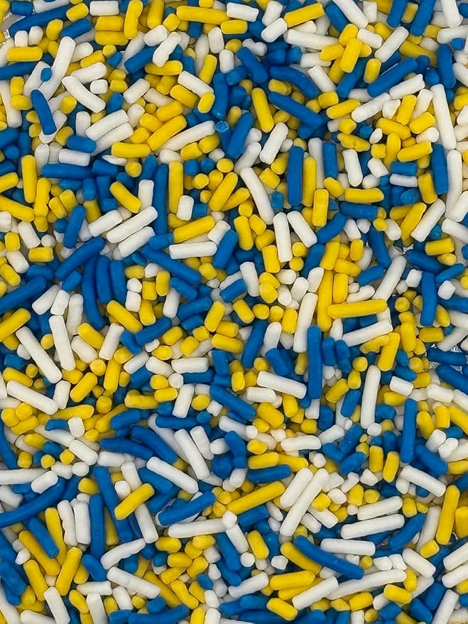 Blue Yellow White Sprinkles for Cake, Cupcake, Cookie Decorations, Ice Cream and Donut Toppings Edible Decorating Baking Supplies - 4 oz package