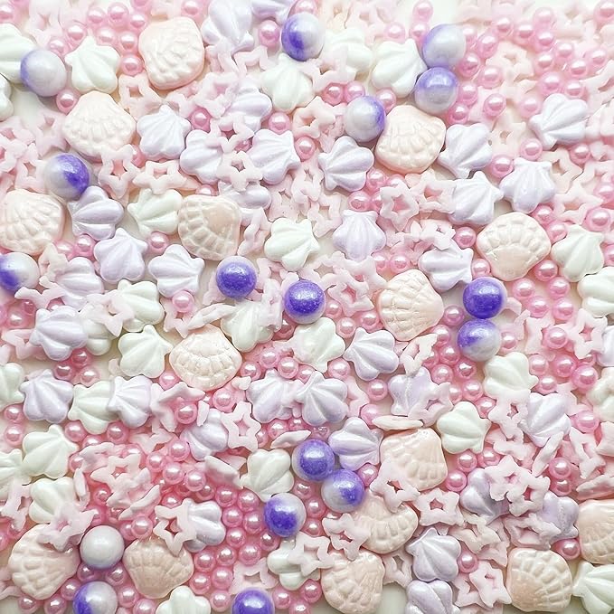 SE Si&Moos Pink Edible Sea Shell Sprinkles for Decorating Seashells Cake Decorations Edible Beach Cupcake Decorations Pink Sprinkles for Cakes, Cupcakes, Desserts Toppings Shower Party Birthday Holiday Supplies3 OZ