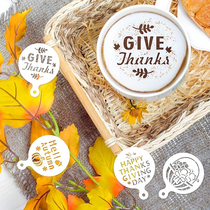 Konsait Thanksgiving Decoration Cookie Stencils, 20 Pack Happy Fall Farmhouse Harvest Give Thanks AutumnTemplate Stencils for Baking Royal Icing Cake Coffee DIY Painting Craft Party Favors Supplies