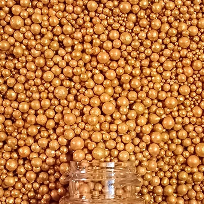 Confect Gold Edible Cake Sprinkles – Confect Love Metallic Disco Balls for Cake & Cupcake Decorating – Shiny Gold Sugar Pearls for Baking, Desserts, Cookies | Vegan, Gluten-Free, Nut-Free, Soy-Free, Dairy-Free, Palm Oil-Free– 4.2 Oz