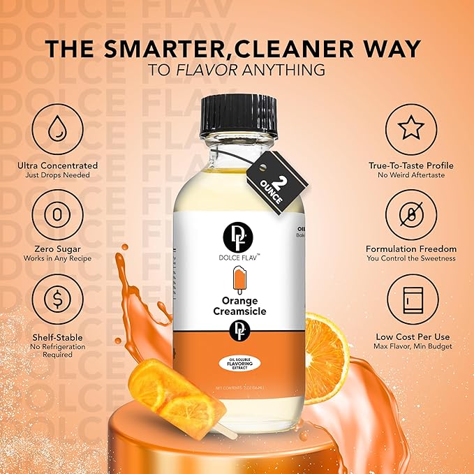 Dolce Flav Orange Creamsicle Extract - 8 Ounce Oil-Soluble Kosher, Sugar-Free, Concentrated Orange Creamsicle Flavor for Candy, Chocolates & Desserts