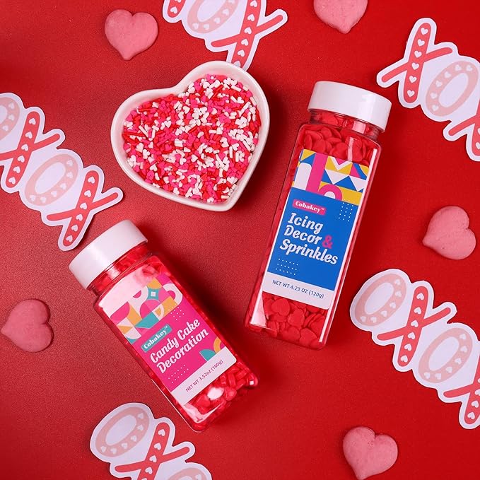 Red Hearts Valentine Sprinkles for Cake Decorating Edible Sugar Sprinkles for Cookies Chocolate Ice Cream Cupcake Topper, 3.5 ounce Red Sprinkles Perfect for Christmas Wedding