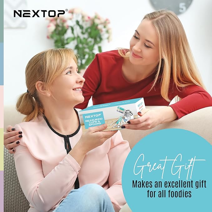 Nextop 14-Piece Stainless Steel Measuring Cups and Measuring Spoons Set with All Stackable Sizes and Leveler for Dry Ingredients, Complete Set for Kitchen & Baking Measuring Tools (Aqua Sky Blue Set)