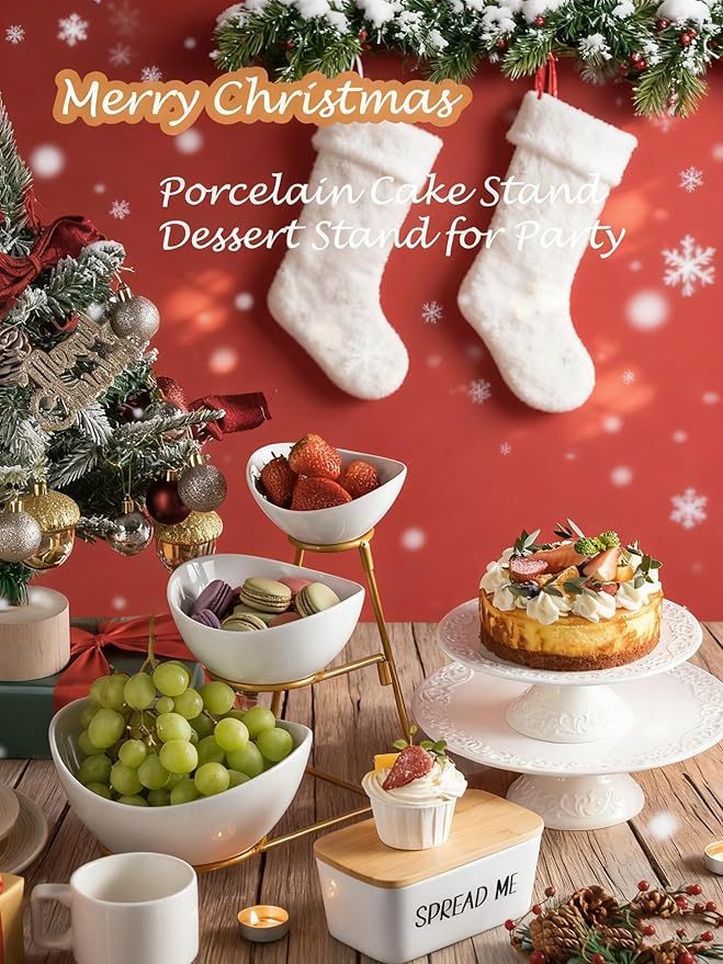 White Cake Stand for Small Cakes Under 8 Inch, Porcelain Cake Stand Plate for Party, Christmas Mini Dessert Stand for Baby Shower, Birthday, Home Decorating Stand