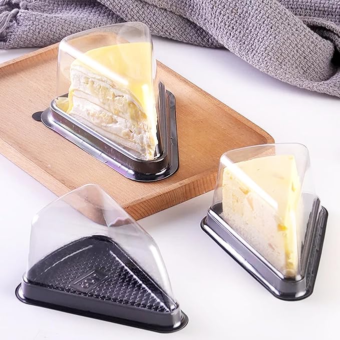 DoubleWave 50-Pack Clear Cake Slice Containers | BPA-Free, Stackable Dessert Holders for Parties, Weddings, and Special Events – Shatter-Resistant Plastic | Keeps Cake Fresh at Parties