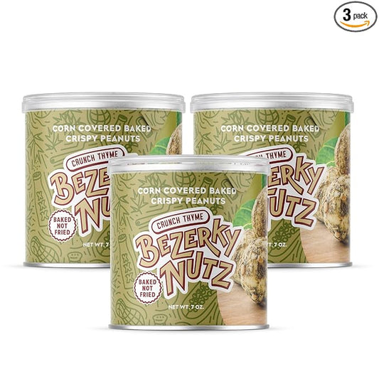 Bezerky Ready to Go Snack | Corn Coated Crunchy Peanuts | Baked not Fried | Thyme Flavor | Back Pack Friendly | 7 oz (Pack of 3)
