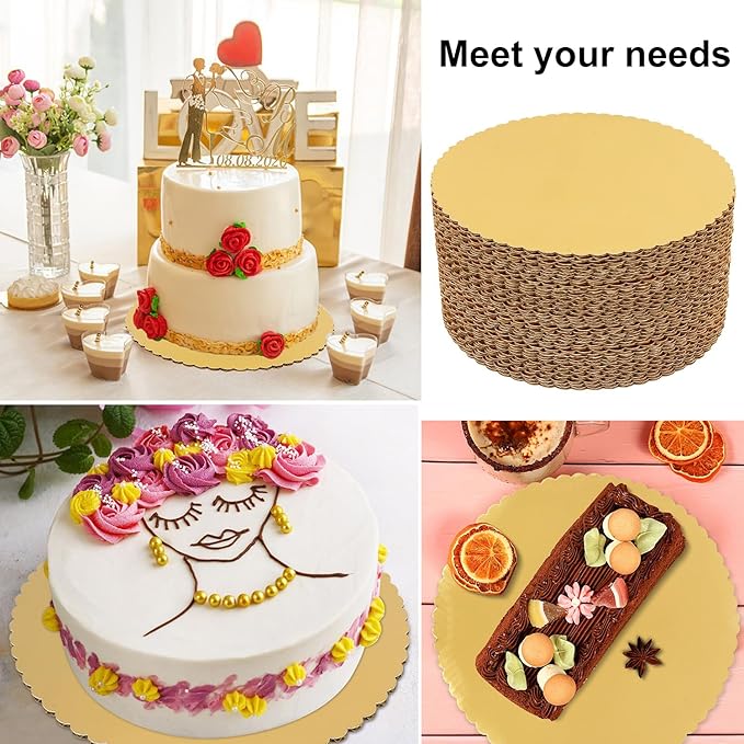 55 Pack 12 Inch Gold Cake Boards, Rounds Cake Cardboard, Flower Edge Cake Base, Disposable Round Cake Board for Wedding, Party, Anniversaries, Birthday Decor