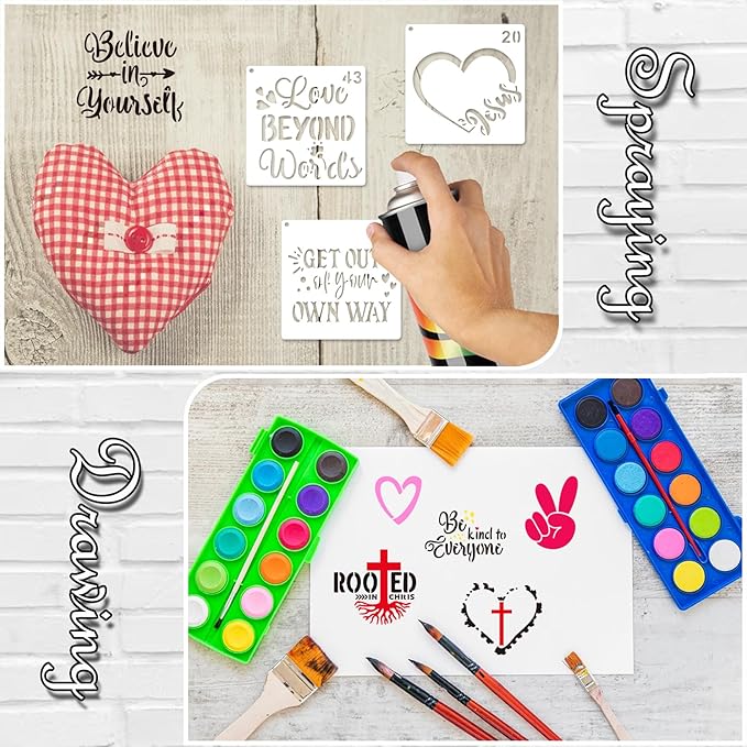 65Pcs Small Stencils for Painting on Wood Reusable, 3 Inch Reusable Stencil for Craft Ornament Paint Template Stencils for Wall Card Rock Wood Signs Coasters Canvas Home Decor (Bible Words)
