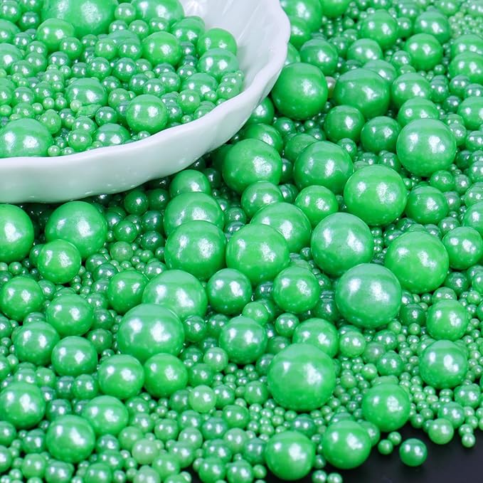 Green Sprinkles for Cake Decorating, Christmas Sprinkles, Pearl Sugar in Mix Sizes 130g/4.6oz, Baking Cupcakes, Donuts, Macarons Baking Toppings, Wedding Celebration Birthday Party Supplies