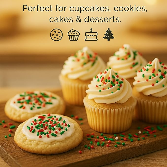Christmas Holiday Sprinkles Jar - Kosher, 4.5 OZ in Jar - Holiday Jimmies - Red White and Green Xmas Baking Toppings for Cookies, Cakes, Cupcakes