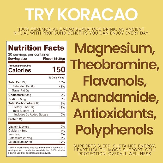 KORACAO Sustainably Harvested Cacao | Ideal Superfood for Everyday Bliss | Ceremonial Grade Cacao | Enhance Your Spiritual Journey with Ancient Superfood Delight - 1 Pound