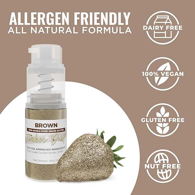 Bakell - Brown Tinker Dust (4g, 1x Mini Spray Pump) Edible Glitter for Food, Desserts, and Beverages!