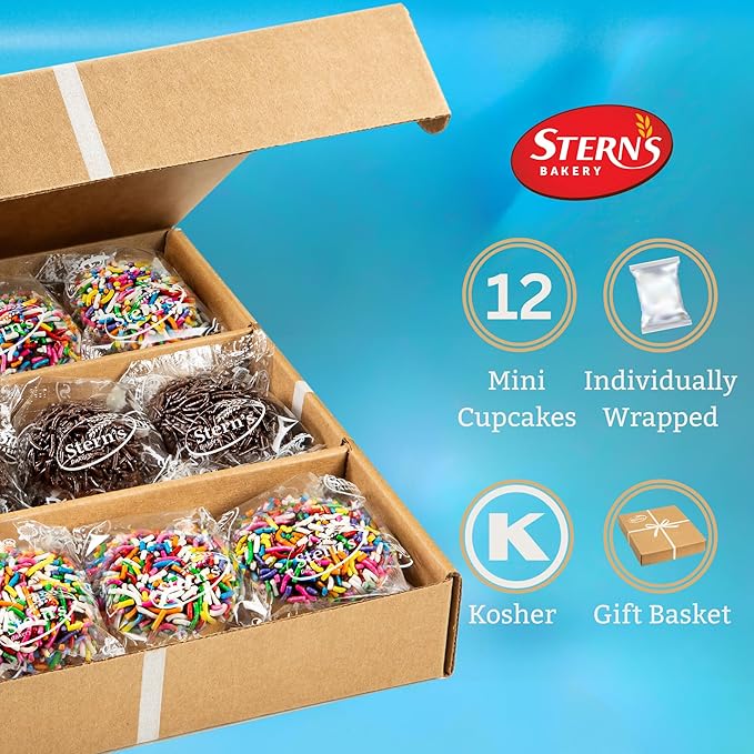 Gourmet Cookie Gift Box | 12 Individually Wrapped Sprinkle Cupcakes | Valentine Cookie Basket | Christmas, New Year’s & Birthdays | Men, Women & Kids | Stern’s Bakery (Sprinkle Cupcake Gift Pack)