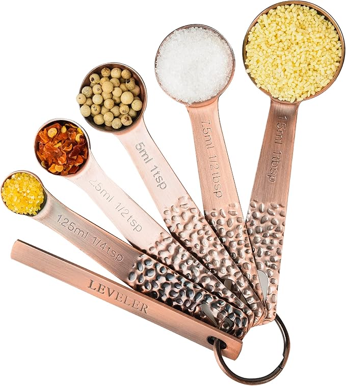 Smithcraft Copper Measuring Cups and Spoons Set 10, Metric & US Stainless Steel Measuring and Spoons Set for Baking & Kitchen, Nesting 4 Metal Measure Cups & 5 Spoons & Leveler for Dry & Liquid