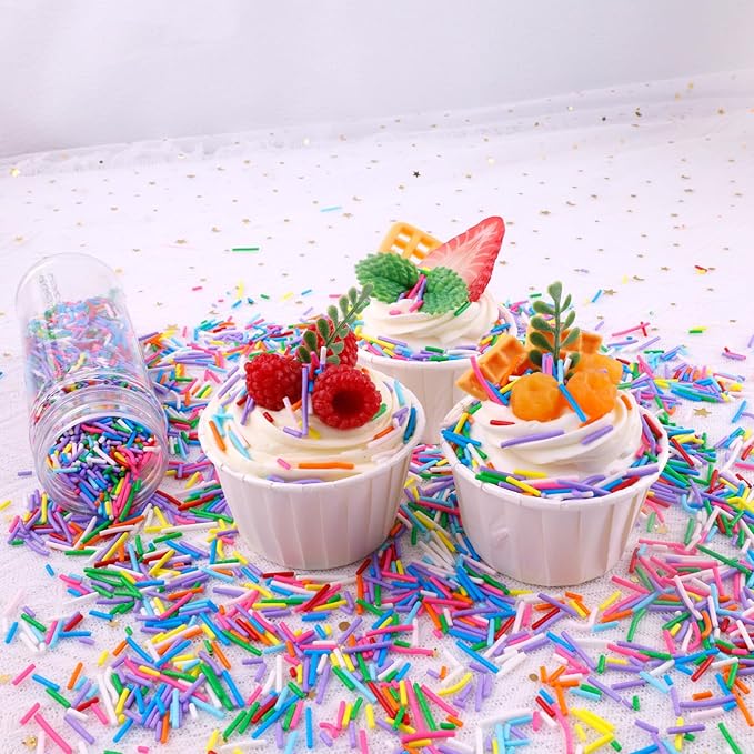 LEBERY Rainbow Jimmies Sprinkles Crunchy Jimmies Blue White Red Purple Sprinkles Colorful Pastel Jimmy Sprinkle Edible Blue White Sprinkle for Cake Baking Ice Cream Toppings Decorating 110g /3.88 Oz