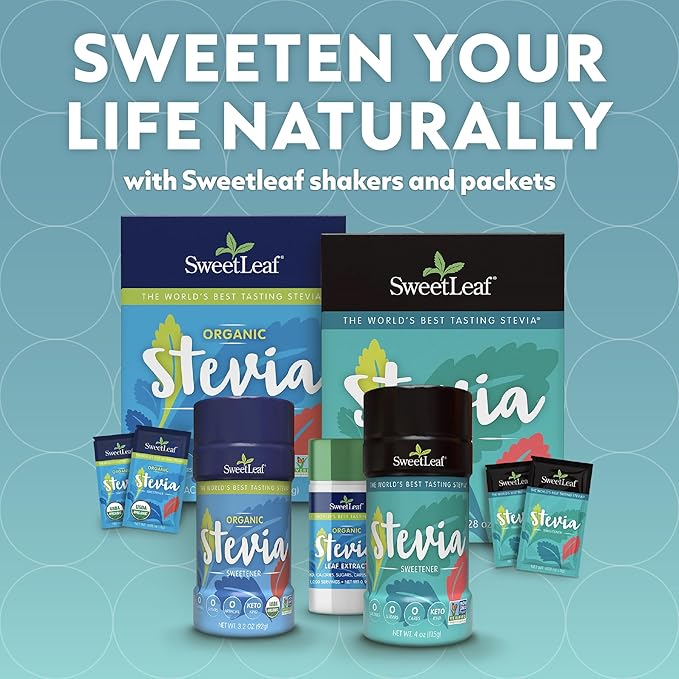 SweetLeaf Organic Stevia Packets - Zero Calorie Stevia Powder, No Bitter Aftertaste, Sugar Substitute for Keto Coffee, Nothing Artificial, Non-GMO Stevia Sweetener Packets, 70 Count
