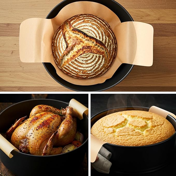 Marspark 50 Pcs Bread Sling Sourdough Bread Sling - Dutch Oven Liner, Pre-Cut Parchment Baking Supplies for Easy Dough Transfer (Unbleached)