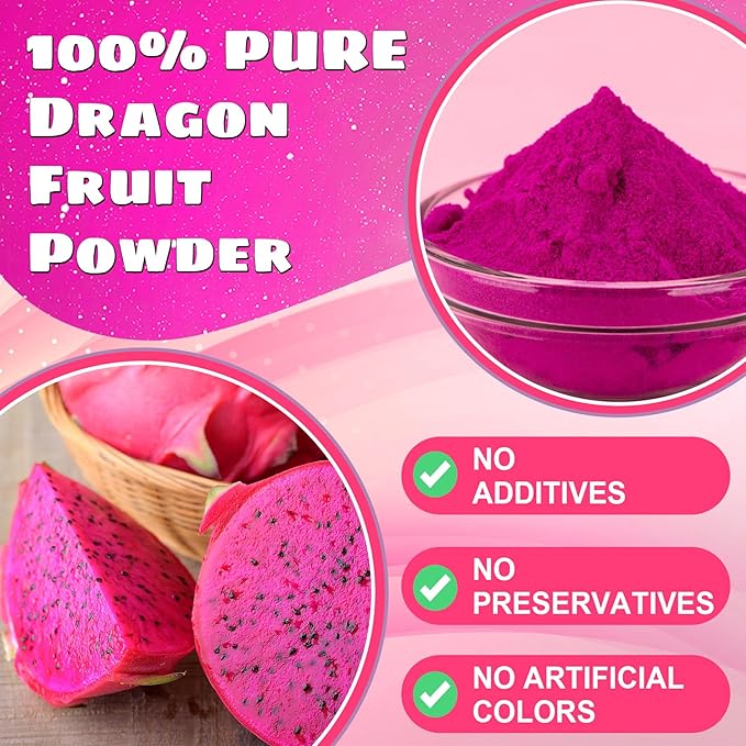Dragon Fruit Powder - Kiigfood 5.3 oz/150g Natural Fruit Powder, Freeze-Dried Pink Pitaya Powder for Dragon Fruit Syrup, Drink, Christmas Baking, Smoothies, Cocktail, Food Coloring - Vegan, Non-GMO, Gluten-Free