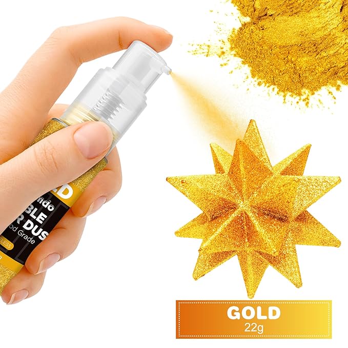 Edible Glitter Spray 22g (Gold) - Metallic Food Coloring Powder, Food-Grade Glitter, Metallic Shimmer Edible Color Powder - Flash Powder for Beverages, Cocktail, Cake Decorating, Baking, Icing, Candy