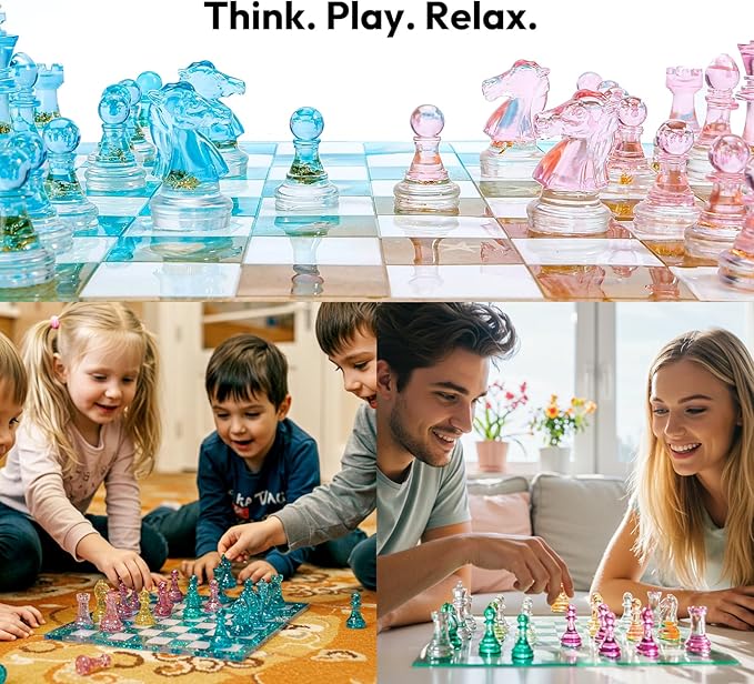 Resiners Chess Molds, Resin Chess Set Mold with 16 Piece 3D Full Size Chess Checkers & Chess Board, DIY Chess Board Game, Epoxy Resin NOT Include