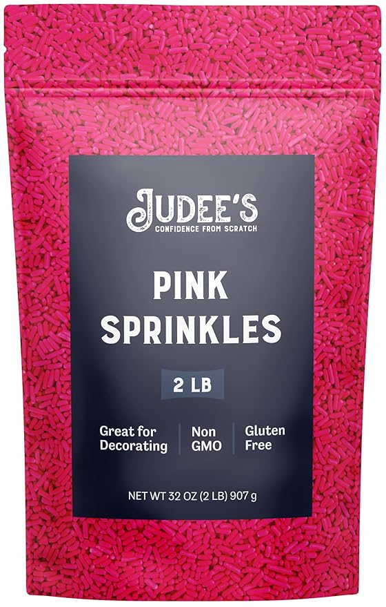Judee's Gluten Free Pink Sprinkles - Gluten Free & Nut Free - Cake & Cookie Decoration - Bulk Pink Sprinkles for Ice Cream & Gelato Toppings - 2 lb
