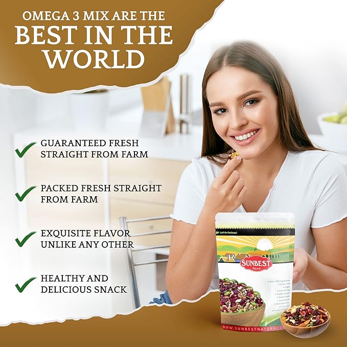 Sunbest Natural Omega-3 Trail Mix – 2 lb Bulk Bag – Mixed Nuts, Seeds & Dried Fruits – Non-GMO, Vegan, Healthy Snack – Perfect for On-the-Go & Outdoor Adventures