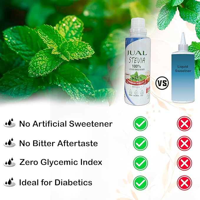 JUAL Natural Liquid Stevia Sweetener with Sucralose – 4.22 Fl Oz – Zero Calorie, Sugar-Free, Low Carb – Stevia Drops for Coffee, Tea & Baking