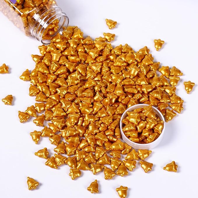 Christmas Bells Sprinkles for Cake Decorating, Gold Bells Sprinkles Perfect for Cupcake Toppers Wedding Party Valentines Halloween Christmas Supplies 3.52 Ounce