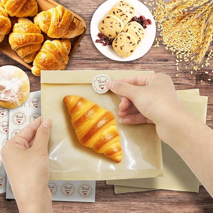 2000 Pcs Cookie Packaging Bags with Seal, 7.1''x7.5'' Paper Bakery Bags with Window, Heat Sealable & Grease Resistant To Go Bake Sale Sleeves for Gift Giving, Donut, Bread, Sandwich