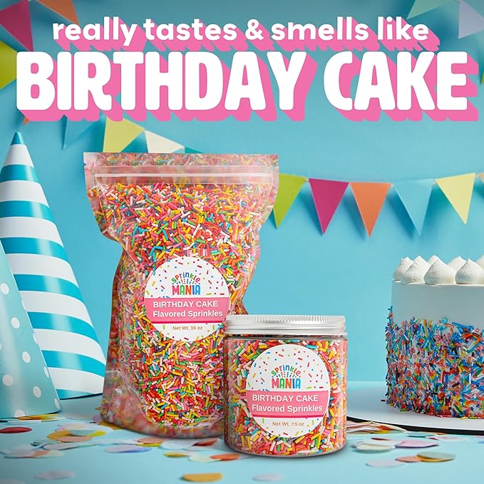Flavored Birthday Cake Sprinkles for Ice Cream, Drinks & Cupcakes - Our Edible Birthday Sprinkles Taste Just Like the Real Thing! Our Flavored Jimmies Are Gluten Free & Use Real Cane Sugar (7.5oz)