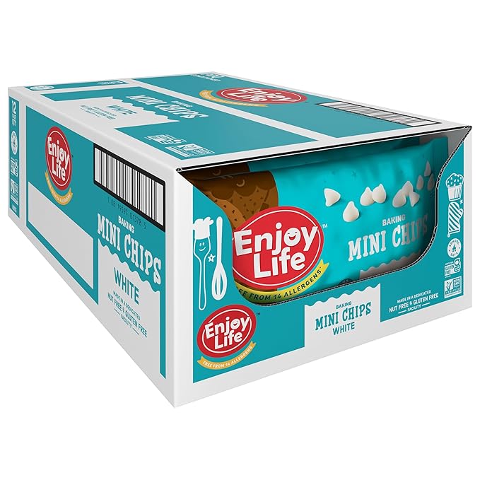 Enjoy Life Mini White Baking Chips, White Chocolate Flavor Gluten Free, School Safe, Non GMO, Dairy Free, Soy Free, Nut Free, Bulk, 12 Bags (9 oz each)