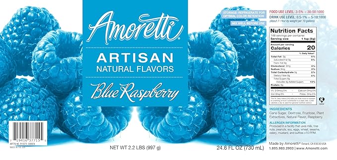 Amoretti - Natural Blue Raspberry Artisan Flavor Paste, 2.2 lbs, Perfect For Ice Cream, Beverages, Cakes, and more, Preservative Free, Vegan, Gluten Free, No Artificial Sweeteners, Highly Concentrated