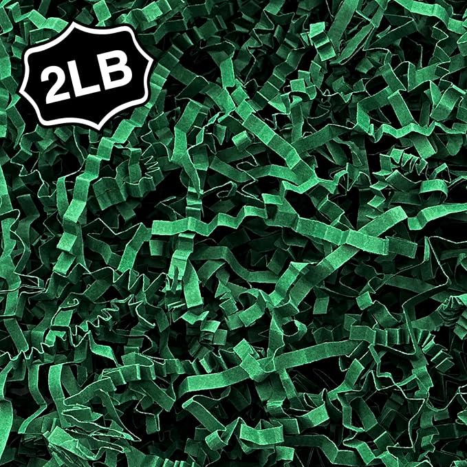 2LB Crinkle Paper Shred Filler for Bag Gift Box Basket Paper Shreded Stuffing Decoration for Christmas Day Holiday Party (Green)