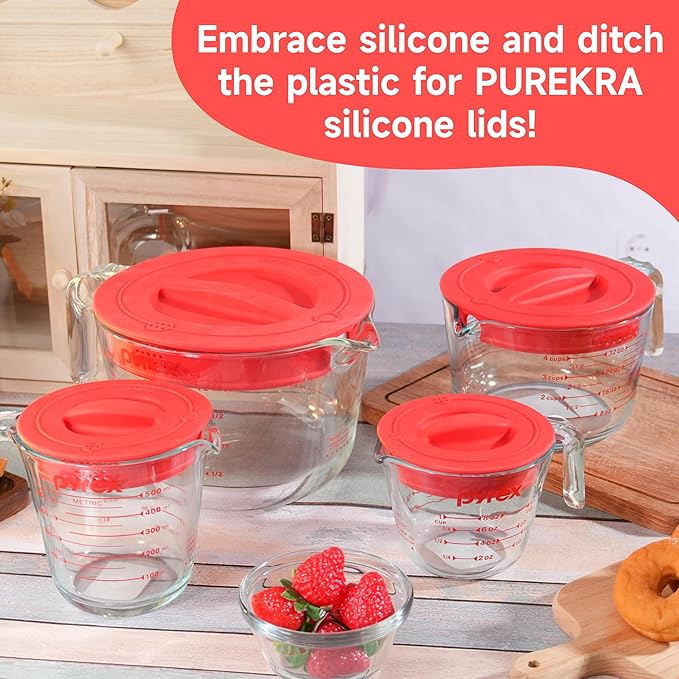 1 Pack Silicone Replacement Lids, Only Fit For Pyrex 8-Cup Tempered Glass Liquid Measuring Cups, Reusable & Food-Grade Silicone, Dishwasher & Microwave Safe (Cups not Included)