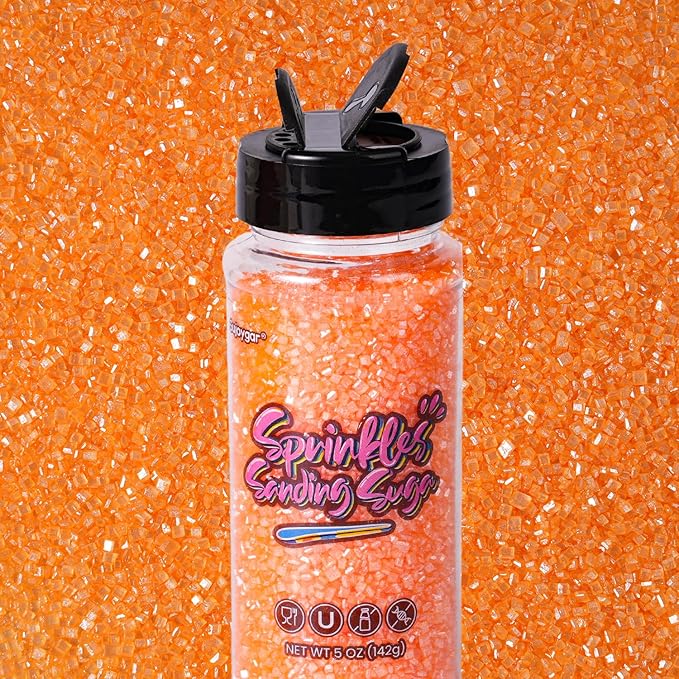 Sujoygar Orange Saning Sugar Sprinkles, 5oz Edible Halloween Orange Sugar Crystals for Cocktails, Cake Sprinkles for Chocolate Ice Cream Toppings Cupcake Decoration Wedding Party Cookies Baking Dessert Food Supplies