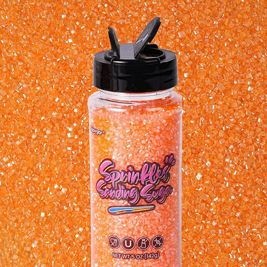 Sujoygar Orange Saning Sugar Sprinkles, 5oz Edible Halloween Orange Sugar Crystals for Cocktails, Cake Sprinkles for Chocolate Ice Cream Toppings Cupcake Decoration Wedding Party Cookies Baking Dessert Food Supplies