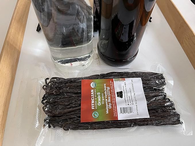 8oz Organic Madagascar Vanilla Beans Grade B for Extract. Certified USDA Organic. 5"-7" by FITNCLEAN VANILLA for Paste and Baking (1/2 Lb) Whole NON-GMO Pods