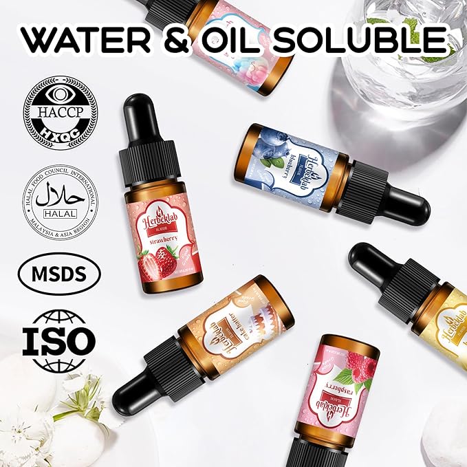 Food Flavoring Oil - Candy Flavoring for Candy Making 6 x 0.35 Fl Oz Extracts and Flavorings for Baking Lip Gloss Flavoring Oil - with Glass Dropper