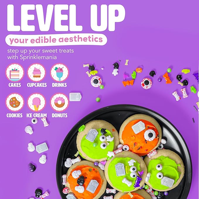 Spooky Halloween Sprinkles for Cake Decorating - Our Spooky Sprinkle Mix includes Eyeball, Bone, Tombstone & Skeleton Jimmies - Halloween Toppings for Cupcakes, Cookies & Drinks (Graveyard, 3.5oz)
