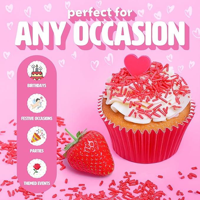 Flavored Strawberry Sprinkles for Ice Cream Drinks & Cake - Our Edible Strawberry Sprinkles Taste Just Like Strawberries - Our Flavored Jimmies Use Cane Sugar & Are Free from Red 3 & Red 40 (7.5oz)