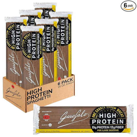 Garofalo - High Protein Spaghetti Pasta | Premium Durum Wheat Semolina with 19g Protein & 12g Fiber | Italian Made, Bronze-Drawn, PGI Certified (16 oz, 6-Pack)