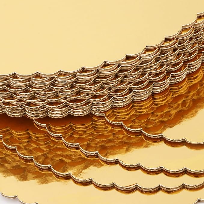 55 Pack 12 Inch Gold Cake Boards, Rounds Cake Cardboard, Flower Edge Cake Base, Disposable Round Cake Board for Wedding, Party, Anniversaries, Birthday Decor
