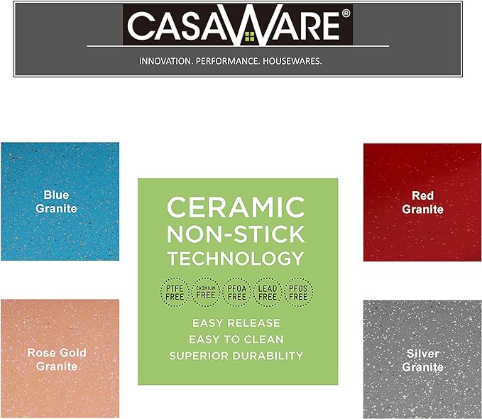 casaWare Fluted Cake Pan 9.5-inch (10-Cup) Ceramic Coated NonStick (Rose Gold Granite)