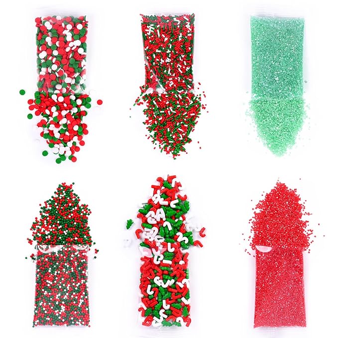 Christmas Sprinkles for Cake Decorating Edible Red and Green Sprinkle Mix Jimmies Sanding Sugar Cake Sprinkles for Baking Cupcake Cookies Ice Cream Topper Xmas Party 6.35 ounces